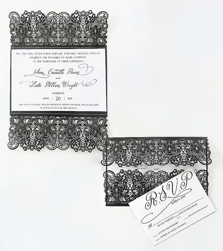 Black Lace Laser Cut Wedding Invitation [Suite]